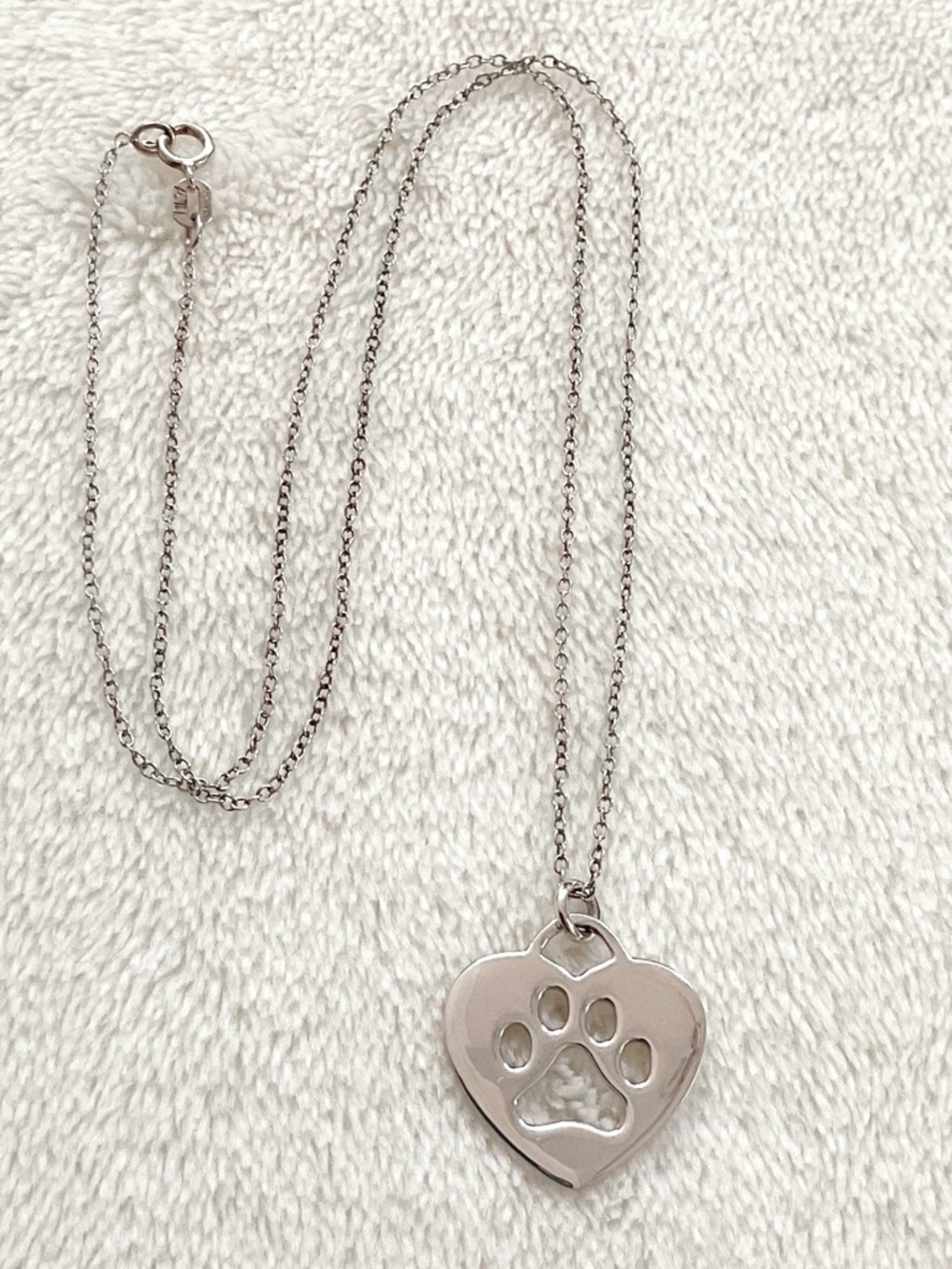 Sterling Silver 925 Paw Print Heart Necklace Dog Cat Lover Pet Memorial Gift 18”